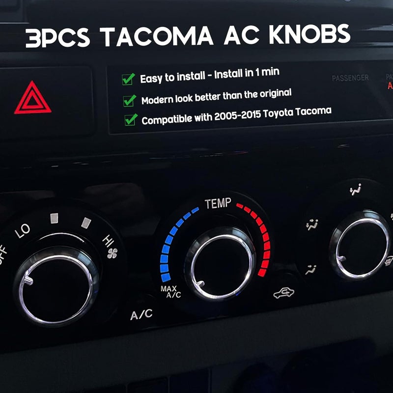 Xislet 3Pcs Tacoma AC Knobs Replacement Compatible with 2005-2015 Toyota Tacoma A/C Knobs Air Conditioner HVAC Heater Blower Fan Control Button - Image 2